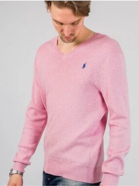 Polo Ralph Lauren Sweater Mens XL Pink Cotton Pima V-Neck Long Sleeve Pony ( L1)